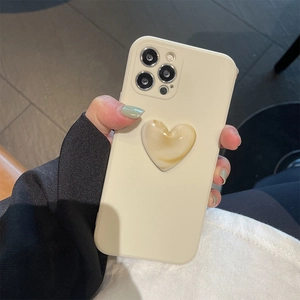 Creamy white iPhone case with a marble texture heart-shaped kickstand holder