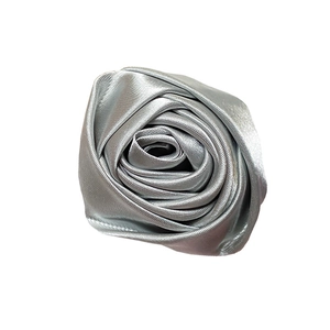 Minimalist fabric rose cell phone grip stand with silver silk satin layered flower petals