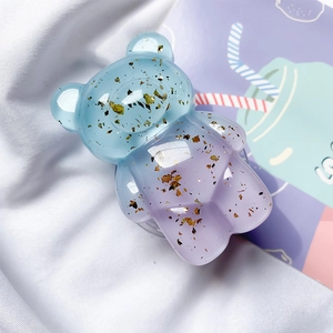 Blue and purple gradient bear phone socket with gold foil on white fabric