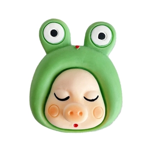 Cute cartoon 3D frog-themed pig collapsible phone stand for desk on white background
