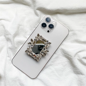 Luxury Rhinestone Mirror Expanding Phone Grip Universal Foldable Socket Stand Square Crystal Gemstone Mobile Holder
