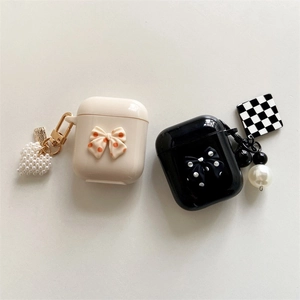 Custodie AirPods Pro in silicone con fiocchi 3D a pois, cuore di perla e scacchiere