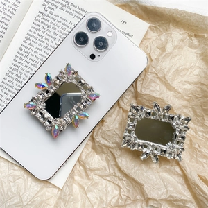 Luxury rhinestone folding phone grip with mirror surface for elegant smartphone support