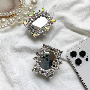 Luxe rhinestone mirror phone socket with rectangular crystals and sparkling laser accents