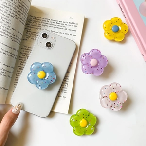 Set di 5 supporti per telefono a forma di fiori 3D colorati con glitter in resina