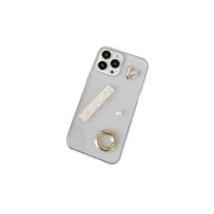 Luxe iPhone case with metallic hearts, marble accents, and pearl in a Korean aesthetic style