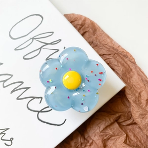 Sky blue 3D flower phone socket with yellow center and glitter for mobile back