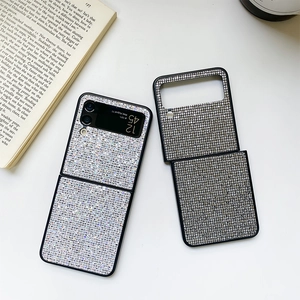 Detailed view of luxury silver sequin protective case for Samsung Z Flip phone