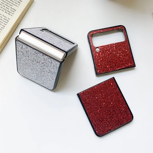 Detail of luxury glitter sequin cases in silver and red for Samsung Z Flip foldable phone