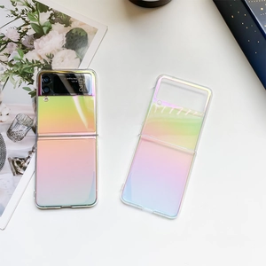 Macro view of iridescent gradient clear case for Samsung Galaxy Z Flip folding phone