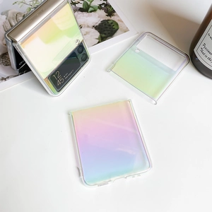 Detail of laser gradient protective case for Samsung Z Flip with iridescent finish