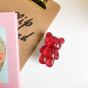 Supporto per telefono a orsetto rosso glitterato con design a cartone animato e paillettes