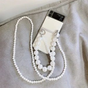 Crossbody pearl strap and handheld bead chain set for Samsung ZFlip fold phone cases
