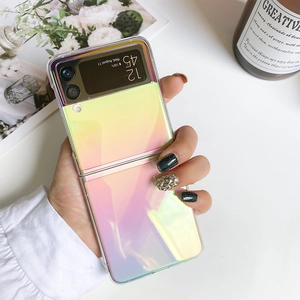 Slim laser gradient protective case for Samsung Galaxy Z Flip showing colorful reflections