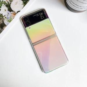 Detailed macro view of laser gradient protective case for Samsung Z Flip foldable phone