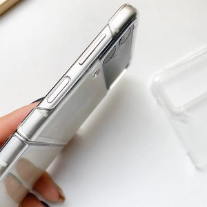 Clear slim anti-fall case for Samsung Galaxy Z Flip showing precise side cutouts and hinge fit