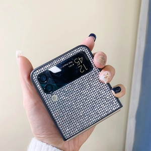 Luxury silver rhinestone phone case for Samsung Z Flip 3 with sleek black protective frame