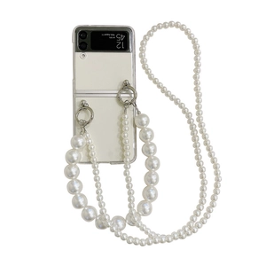 Samsung Galaxy Z Flip case with elegant pearl hand strap and crossbody chain accessory