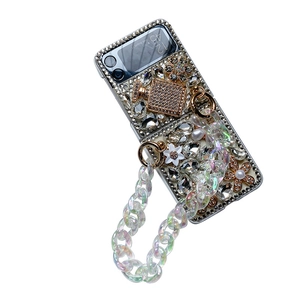 Luxury rhinestone phone case for Samsung Galaxy Z Flip with pearl bracelet and charm