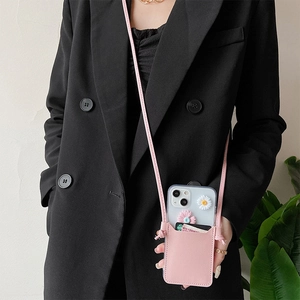 Crossbody Phone Case With Card Holder Lanyard 3D Daisy Flower PU Leather Transparent Protective Cover For Women Girls