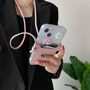 Pink leather crossbody phone wallet case with shoulder strap for iPhone 16 15 14 13