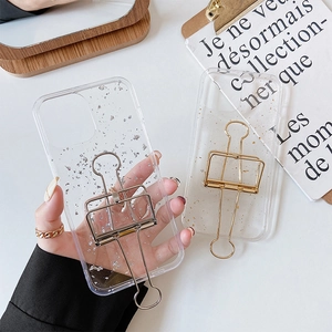 Creative Phone Case For iPhone With Gold Silver Foil And Metal Binder Clip Stand Luxury Fashion Shockproof Protective Cover