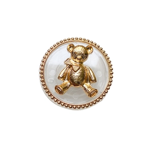 Golden 3D teddy bear phone grip with clear airbag stand and bead-trimmed edge