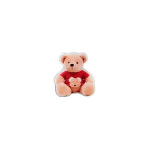 Cute brown plush bear phone grip in red t-shirt on a minimalist white background