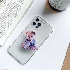 Cute bear grip tok on transparent iPhone case with a stylish Korean aesthetic aesthetic
