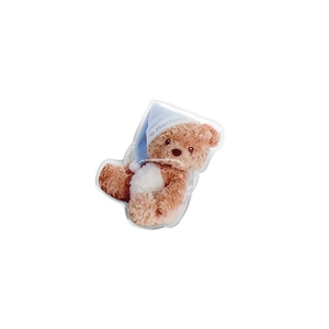 Cute brown teddy bear phone grip with blue nightcap made of acrylic for desk support