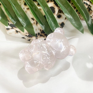 Detailed view of pink translucent bear phone socket with glossy jelly-like finish