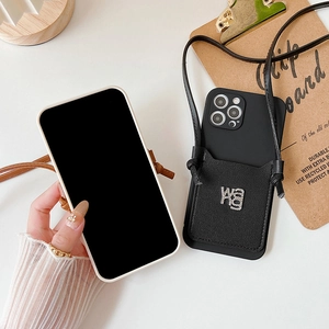 Close-up of crossbody iPhone case with back card slot and shiny rhinestone W8 design