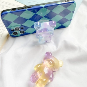 Colorful gradient bear grip tok phone holder with transparent resin finish on a checkered case