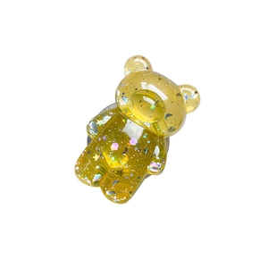 Transparent yellow 3D bear phone grip with colorful sequins and glitter inside