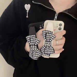 Houndstooth Bowknot Hand Strap Phone Case TPU Fabric Liquid Silicone Texture Minimalist Fashion Protective Cover