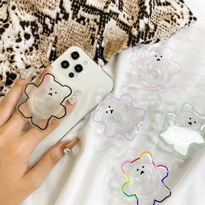 Support De Téléphone Ours Dessin Animé Mignon Acrylique Transparent Griptok Extensible Pliable Pour Smartphones