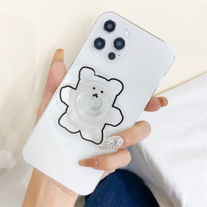 Support de téléphone mignon ours en acrylique transparent sur coque de smartphone