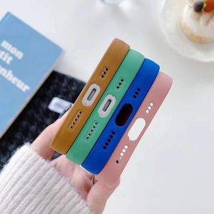 Close-up of colorful silicone phone cases with precise bottom cutouts and stylish soft feel