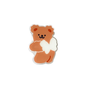 Cute cartoon bear phone grip with heart design, brown acrylic retractable phone stand