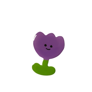 Minimalist purple tulip flower phone grip with smiling face design and glossy finish