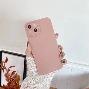 Macro shot of pink matte silicone phone case featuring Pro Camera lens protection