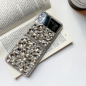 Detail of luxury rhinestone phone case for Samsung Galaxy Z Flip with sparkling gems