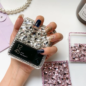 Macro shot of luxury crystal-encrusted case for Samsung Z Flip foldable phone