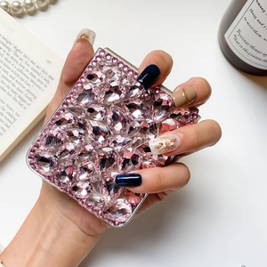 Luxury Samsung Z Fold6 case with sparkling pink teardrop rhinestones and elegant crystals