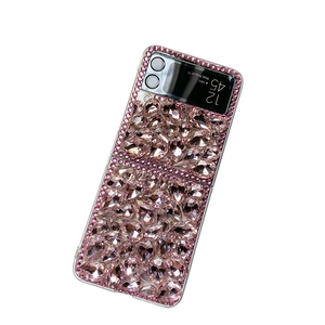 Pink rhinestone luxury case for Samsung Z Flip with sparkling teardrop crystals