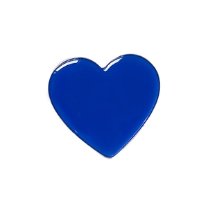 Minimalist heart-shaped pop-up phone socket in Klein blue metallic finish on white background