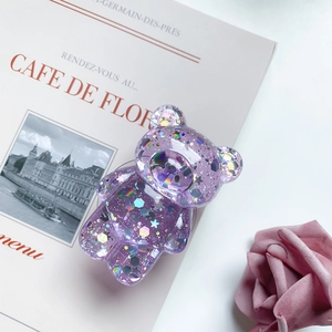 Lila Bären-Handyhalterung mit glitzernden Sternen und funkelnden Pailletten