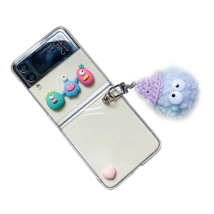 Cartoon monster transparent case for Samsung Z Flip with large blue plush pendant charm