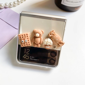 Cute cartoon 3D bear and cookie charm clear case for Samsung Z Flip phone series