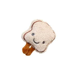 Cute plush toast phone grip holder with smiling face and retractable kickstand for desk